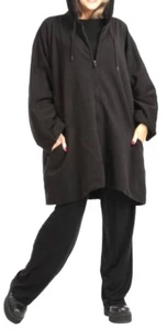 PLUS SIZE BLACK COTTON OVERSIZED BATWING HOOD JACKET WITH LINING Size 28-34 - Picture 1 of 5