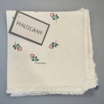 Pfaltzgraff April Cloth Napkins Pink Rose Buds Cream Fringe Lot Of 8 Brand New - Image 1 of 4
