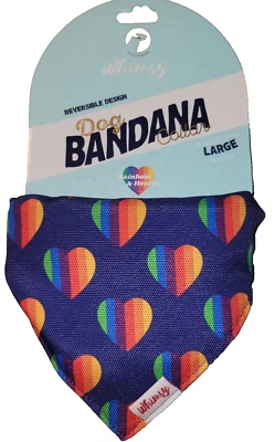 Whimsey Dog Bandana Collar Size Large Reversible Rainbow & Hearts FREE SHIPPING  - Image 1 of 4