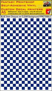CHEQUERED SQUARES 8mm BLUE SQUARES ON CLEAR VINYL STICKERS DECALS FPRC708BLC - Picture 1 of 5