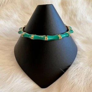 Stella and Dot Seafoam Green Bangle Bracelet Bamboo Design Gold Tone Metal 7932 - Picture 1 of 10