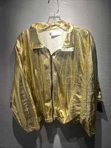 Gold Metallic Lame Bonded To Nylon One Size Fits All Fledermausjacke mit Taschen - Bild 1 von 8