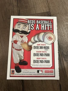 CINCINNATI REDS Tickets Anzeige 8" x 11" Foto MR REDLEGS Maskottchen MLB Baseball - Bild 1 von 1