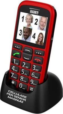 Telefono Cellulare SAIET MAGNUM DUE 2,2" Tasti GRANDI SOS Base Ricarica ROSSO - Immagine 1 di 4
