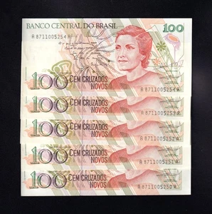 F.C. BRASIL BRAZIL , LOTE 5 X 100 CRUZADOS NOVOS 1989 , S/C ( UNC ) , P.220a . - Bild 1 von 2