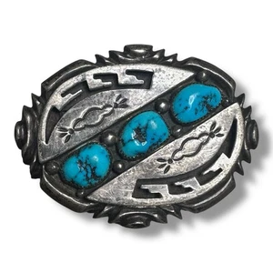 Vintage Navajo Wilson Begay Sterling Silber Türkis Gürtelschnalle 91,6 Gramm - Bild 1 von 4