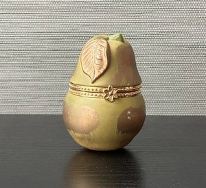 Vintage Pear Shaped Porcelain Trinket Box, 3 3/8” T/ Fruit Themed Decor - Picture 1 of 11