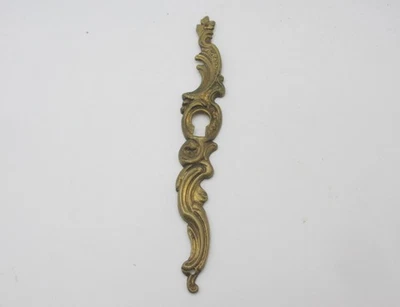 Antique Brass Cupboard Escutcheon Keyhole Plate Old Rococo French Vintage - Image 1 of 4