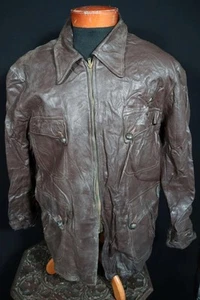 Rare Vintage Men's 1950's Brown Heavy Goatskin Leather Jacket Size XL Exc Cond - Picture 1 of 4