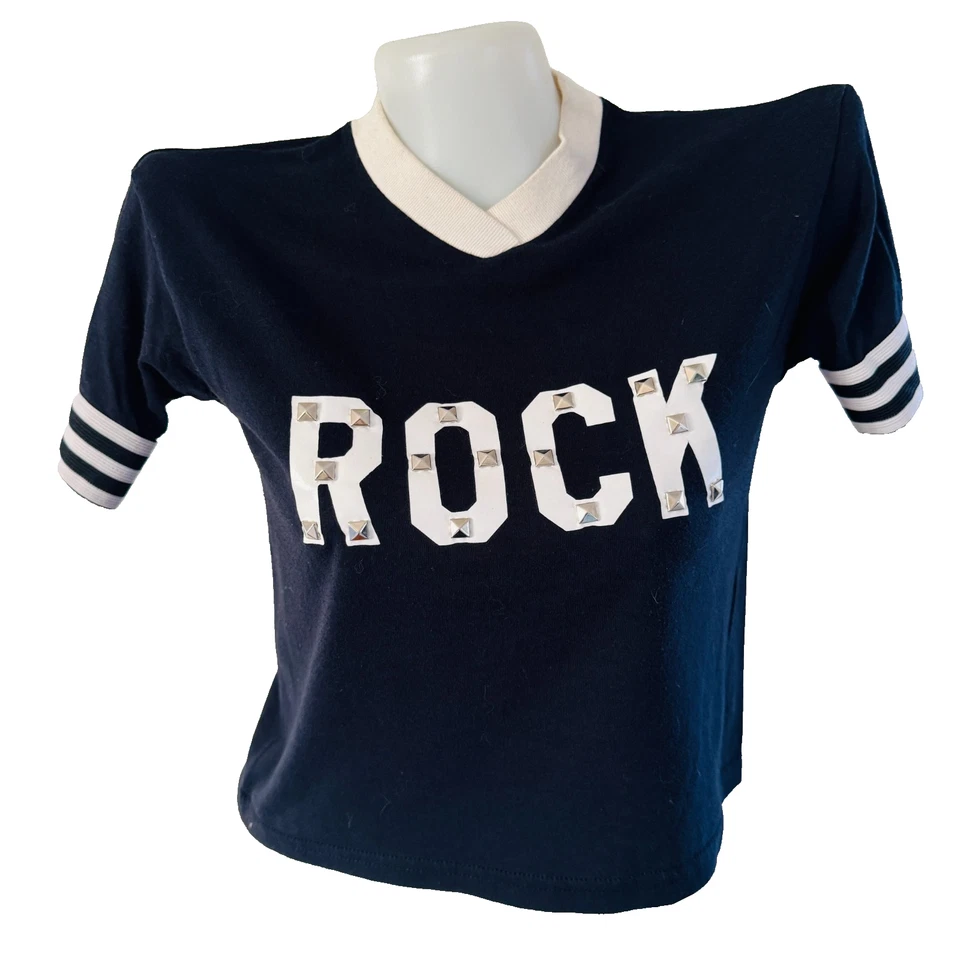 Y2K vtg HOT TOPIC Punk Rock STUDDED Vinyl White Striped Ringer Babydoll T-Shirt - Image 1 of 4