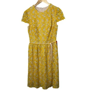 ML MONIQUE LHUILLIER Cap-Sleeve Lace Fit-And-Flare Dress Sunflower Women's 4 NEW - Picture 1 of 12