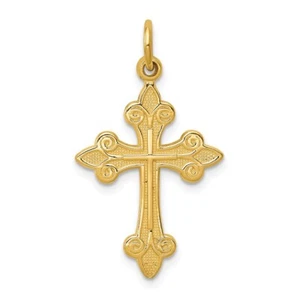 14K Yellow Gold Fleur De Lis Cross Pendant L- 1.19 Inch, W-0.63 Inch, 1.01 gram - Picture 1 of 4