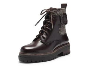 Louise et Cie Saliha Chunky Brown Leather Lug Sole Moto Chic Lace-Up Booties - Picture 1 of 6