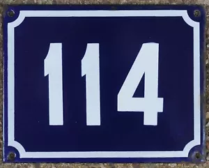 Large old blue French house number 114 door gate plate plaque enamel sign NOS - Picture 1 of 1