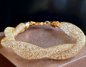 Stardust Wire Mesh Wrap Bracelet made w/ Swarovski Crystal 14k Gold Plated Over