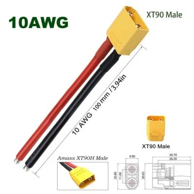 10AWG 100mm XT90 Parallel Pigtail Wire Cable Male Female Connector Ebike RC Lipo - Image 1 of 4