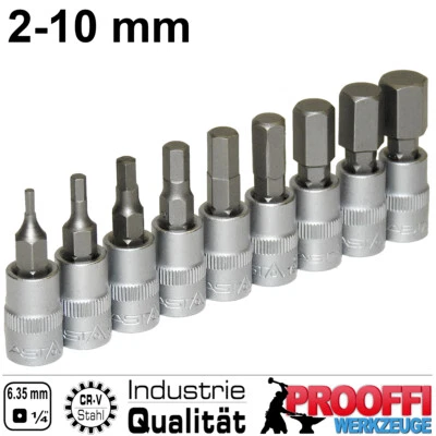 9-tlg Innensechskant Stecknuss Bits Set 2 - 10mm 1/4" Ratsche Für Inbus Schraube - Bild 1 von 4