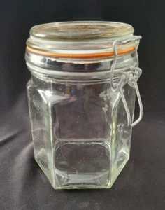 SET OF 2 VTG CLEAR GLASS PANEL BALE CANISTER STORAGE JARS 6" - Picture 1 of 4