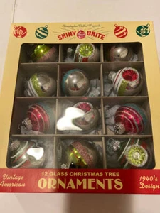 Christopher Radko Shiny Brite Ornaments Christmas Multi-colors Glass Set 12 NIB - Picture 1 of 3