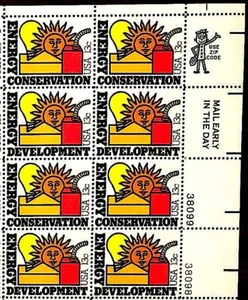 1977 ENERGIEEINSPARUNG & ENTWICKLUNG POSTFRISCH Block mit 8 x 13¢ BRIEFMARKEN: #1723-24 Sonne - Bild 1 von 2