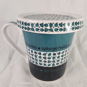 Coffee Mug With Lid/Coaster Harbor East Splurge Today Diet Tomorrow Teal White - Picture 1 of 4
