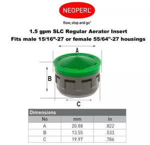 Neoperl 1.5 GPM SLC Aerator Insert For 15/16" Or 55/64" Housing 704136 Green - Picture 1 of 7