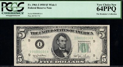 1950 $5 FRN I00000016A P.C.G.S #64PPQ - Image 1 of 3