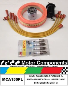PLUGS LEADS & FILTER KIT MAZDA 121 HATCH DB1031 B3 1.3L DB1052 B5 1.5L 1990 >97 - Picture 1 of 2