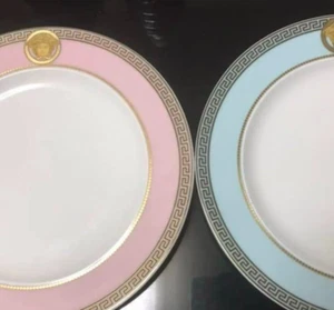 VERSACE 2-piece set Rosenthal Versace plate Pink Light Blue white Used Japan - Picture 1 of 4