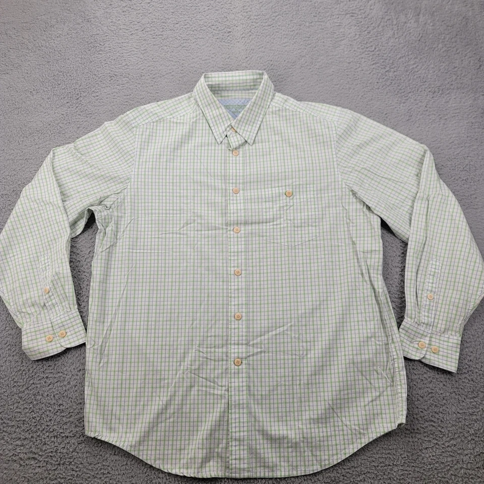 Indigo Palms Shirt Mens XL Tan Blue Green Striped Button Up - Image 1 of 4