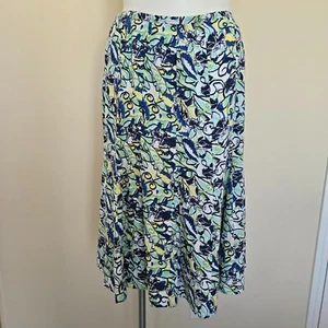 JM Collection Size 14 100% Linen Blue Green White Teal Floral Long Skirt - Picture 1 of 16