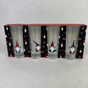 Holiday Gnome Shooters, Set of 4, Tall Shot Glasses “…With My Gnomies” NIB - Picture 1 of 8