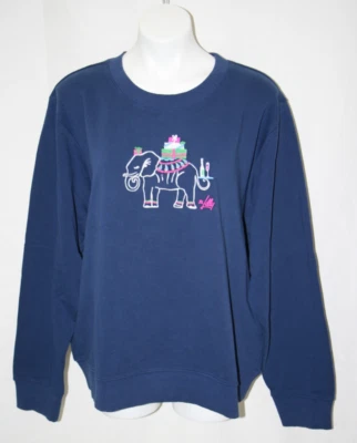 Suéter Lilly Pulitzer Elefante Bordado Azul Marino Balada #014613 Talla XL NUEVO Foto 1 de 4