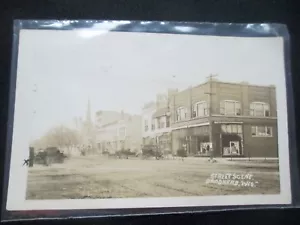 c1915 RPPC BROAHEAD WISCONSIN STREET SCENE DOWNTOWN CARS HORSE & BUGGYS - Picture 1 of 2