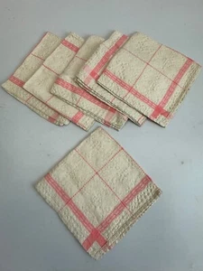 Antique Pristine Linen Woven Pink Plaid Set of 6 Napkin Set - Picture 1 of 2
