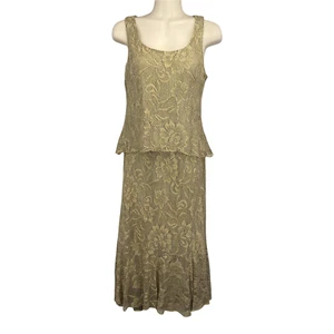 VTG Chic Woman Size P/S Top & Skirt Metallic Beige Floral by Spencer Alexis - Picture 1 of 11