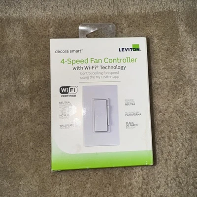Leviton Decora Smart controlador de ventilador de 4 velocidades tecnologia Wi-Fi NOVO DW4SF-1BW - Imagem 1 de 3