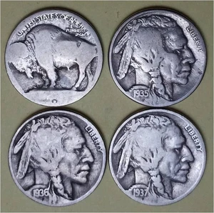4 Buffalo /Indian Head Nickels - (1913D Type 1, 1935S, 1936D, & 1937P) - Picture 1 of 2