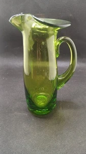 Vintage Blenko Emerald Green Glass Pitcher 5” Hand Blown Clear Glass - Picture 1 of 4