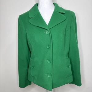 Louben Pea Coat Womans 10 Kelly Green Wool Cashmere Jacket Old Money Business - Picture 1 of 4