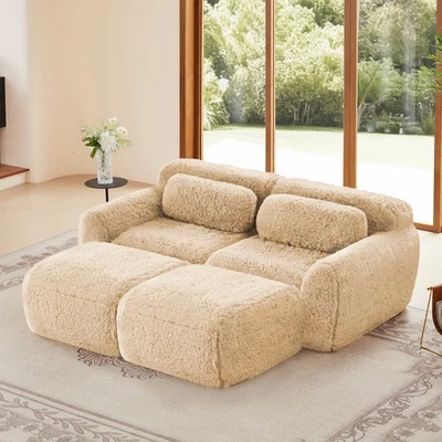 Sofá modular de felpa de 80"" con otomana, chaise y base antideslizante, caqui claro Foto 1 de 4