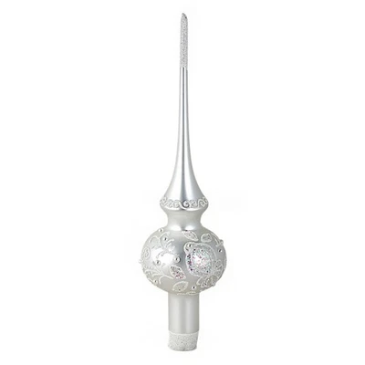 11" Pearl White Glass Christmas Tree Topper Ukrainian Handmade Finial Ornament - Image 1 of 2