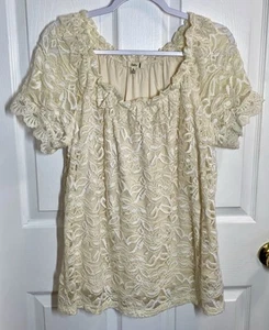 Cleo Kia Ivory Floral Lace Top Womens XL Lined Fairy Cottage Coquette Angel - Picture 1 of 8