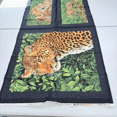Exclusivo acolchado tela panel leopardos negro verde hojas animal print Foto 1 de 4