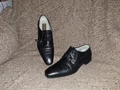 CESARE PACIOTTI-Cuero Negro-Hebilla/Concepto de Encaje-Talla 7.5-Excelente Foto 1 de 4