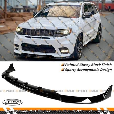 Глянцевая черная закраина переднего бампера для Jeep Grand Cherokee SRT Trackhawk AMPP V2 17–21 годов выпуска - Изображение 1 из 4