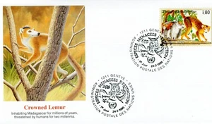 FDC Crowned Lemur Fleetwood Endangered Species UN Stamp - Picture 1 of 2