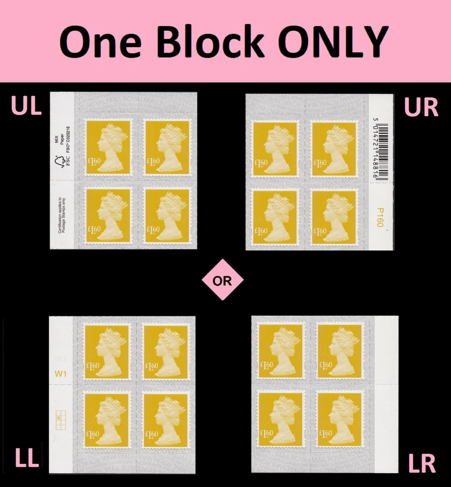 GB Machin Definitive amarillo ámbar £1,60 M19L bloque de esquina MNH 2019 Foto 1 de 1