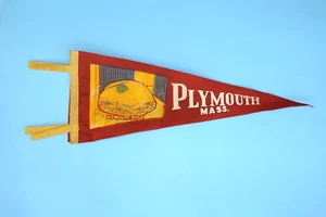 Vintage 1950s PLYMOUTH MA. Plymouth Rock Souvenir Travel Pennant ~ 18" x 7" - Picture 1 of 3
