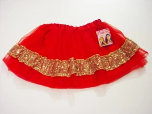 Sophia Grace & Rosie Girls Red/Gold Tulle Layered Sequin Tutu Skirt Size 6-6X - Picture 1 of 1